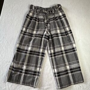 anthropologie ett twa Luca Plaid Wide Leg Cropped Pants Size 10  Pockets Black